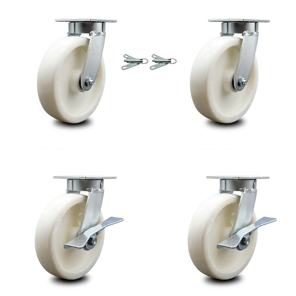 8 Inch Kingpinless Nylon Wheel Caster Swivel Locks 2 Brakes, 2PK